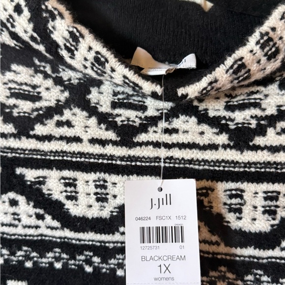 J.Jill Nordic Fair Isle Knit Sweater | Black & Ivory | Cozy Winter Classic NWT - Picture 4 of 6
